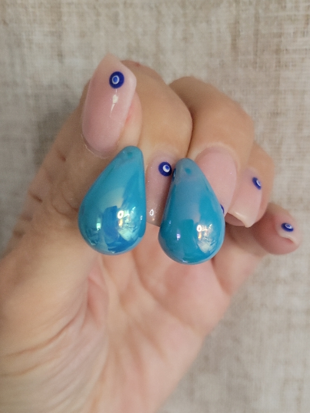 Chrome Blue Turquoise Teardrop Earrings - Glossy Acrylic